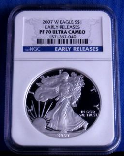 2007 w PF 70 NGC Blue Label Early Release American Silver Eagle Proof 