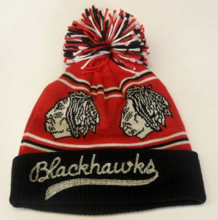 NHL Chicago Blackhawks CCM Vintage Hockey Pom Cuffed Knit Hat Beanie 