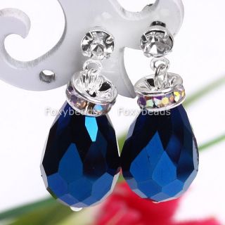 Blue Crystal Glass Teardrop Dangle Earring Stud 1pair