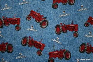   Red McCormick Farmall Tractor Blue Jean Denim Look Curtain Valance NEW