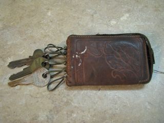 Vtg Leather Key Holder Wallet Case Pilgrim Talon Zipper