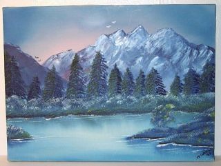 Original Painting Blue Mountain Lake on Canvas Signed