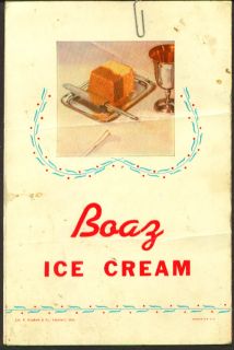 14/1950. 6 1/2 x 9 3/4 Boaz ice cream wrapper, daily menu mimeo 