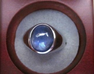 Mens SOLID 14k White Gold BLUE CABACHON STAR SAPPHIRE Ring 10 4 Carat 