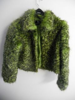 Blanc Noir Green Leopard Print Monster Fur Coat Jacket Sz Sm Lip 