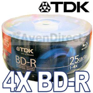 25pk Blank TDK 4X Logo 25GB 135min Blu Ray BD R Single Layer Disc 