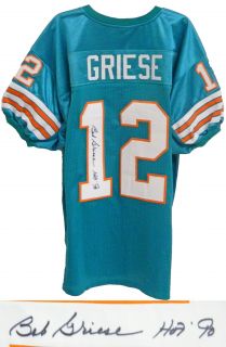 Bob Griese signed custom teal jersey with HOF90 inscription. Item 