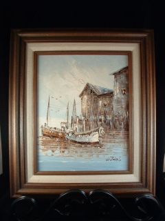 Original Oil Painting of a Harbor Scene and Boats Signed By The Artist 