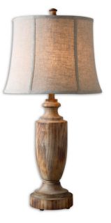 French Country Bleached Wood Turning Table Lamp Light LIghting