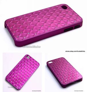 Bling Crystals Hard Case Cover w/ Screen Guard for iPhone 4S 4 4G Dark 