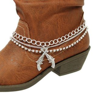 Jewelry Boot Charm Anklet Beaded Western Double Shot Guns Silver Bling 