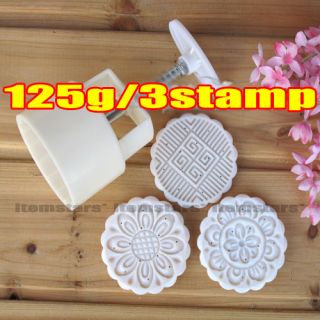 Moon Cake Mooncake Round Mold Mould 125g Flowers Plants 3 Stamps F S 
