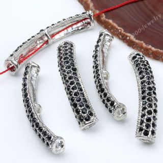 5X Bling Skinny Sideways Rhinestones Connector Bracelet Beads Curved 