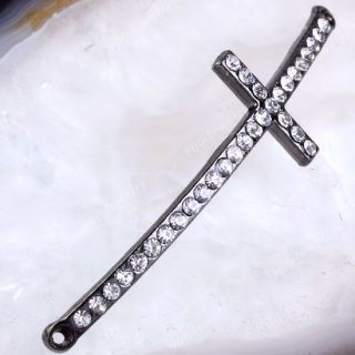 Bling Curved Side Ways Crystal Rhinestones Cross Bracelet Connector 