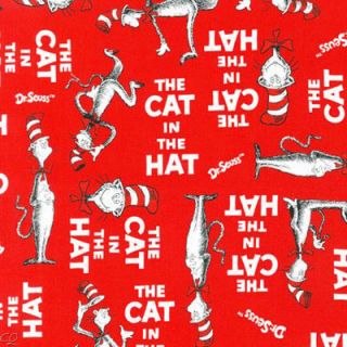 Robert Kaufman Dr. Seuss The Cat in the Hat Words on Red Fat Quarter 