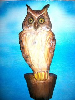 Chainsaw Carving Great Horned Owl Carved Spotted Hoot Owl Art 
