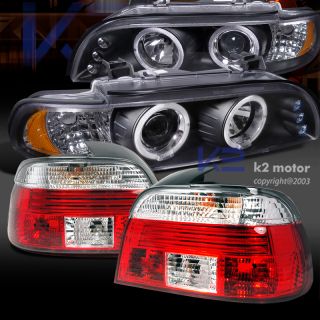97 00 BMW E39 M5 528 540 Black Projector LED Halo Headlight Euro Red 