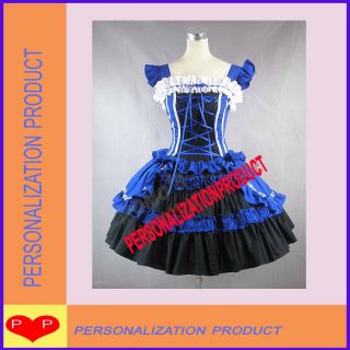 Victorian Gothic Lolita Cotton Blue Ball Gown Cosplay Knee Length 