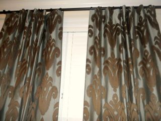    woven Ikat styled Curtains Drapery Blue Brown cotton designer PAIR