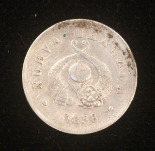 1858 Colombia Bogota 1 2 Medio Decimo Silver Coin RARE KM114 DL421 