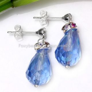 Sky Blue Crystal Glass Teardrop Dangle Earring Stud 2pc