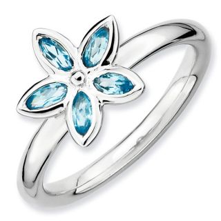 Sterling Silver Blue Topaz Romantic Flower Stackable Ring