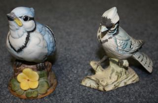 Pair Porcelain Blue Jay Figurines Andrea by Sadek Inarco 1963 Chick 