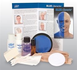 Halloween Smurf Blue Man Group Professional Stage Makeup Kit Set Bald 