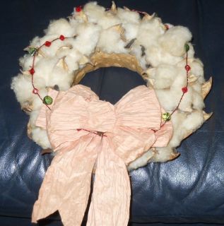 Real Cotton Boll Flower Wreath Weevil Hand Made Farm Old