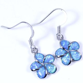 L3015 Dangle Earrings Charm Blue Opal Silver AAA Classy Stone 