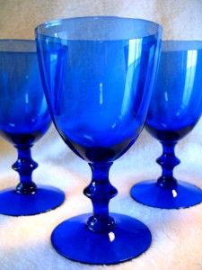 Lot of 7 Vintage Cobalt Blue Water Wine Goblets Glasses Stems