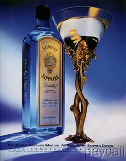 1994 Ad Bombay Sapphire Martini Dry Gin Glass Crafted by Stephen Dweck 