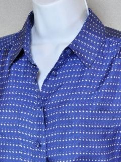 Crew Silk Blouse Shirt Blythe Button Front Blue Pebble Dot EUC$128 