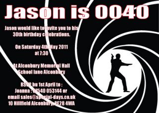 James Bond 007 Personalised Birthday Party Invitations Matte or Photo 