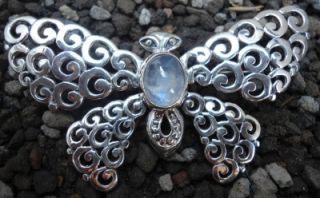    925 Sterling silver Balinese Butterfly Booch/Pin w Rainbow Moonstone