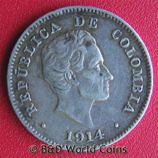 Colombia 1914 10 Centavos Silver Bolivar Nice Details
