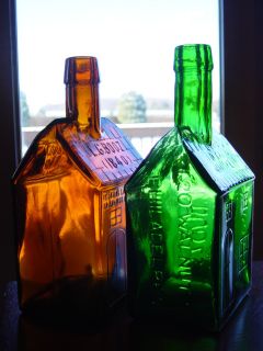 1950 60s E.G. BOOZ Old CABIN Whiskey FLASK Philadelphia PA. bottle 