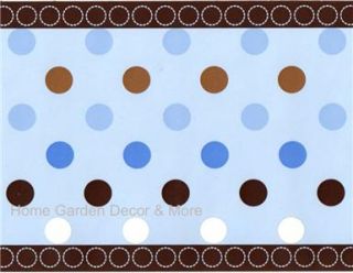 Wallpaper Border Pre Pasted Avalon Blue Brown Polka Dots Baby 