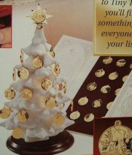 NIB 1991 FRANKLIN MINT ADVENT TREE 25 CHRISTMAS COIN MEDALLIONS W 24K 