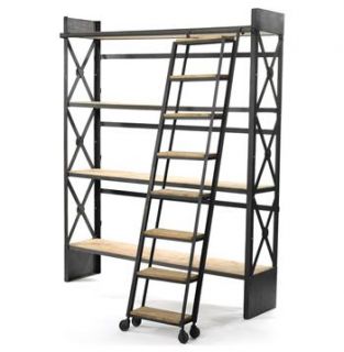 Industrial Loft Reclaimed Wood Bookcase with Ladder