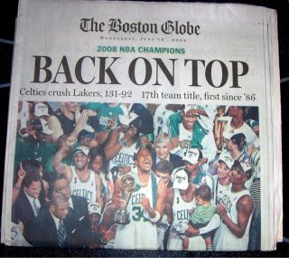 2008 Celtics NBA Champions Boston Globe Newspaper