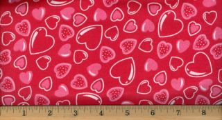 Valentines Day Heart Fabric #18 Multi Hearts Red per yd SALE $3.99 