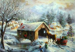 Artist Nicky Boehme COVERED BRIDGE Christmas Greeting CARD 