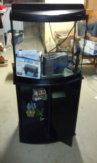 26 GALLON FISH TANK (BOW FRONT) AND STAND WITH ALL ACCESSORIES