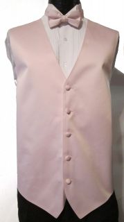   Light Pink Satin Fullback Vest & Bow Tie Wedding Prom Discount 5XL