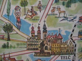 Handsome fold out pictorial map of Telč and vicinity, printed more 