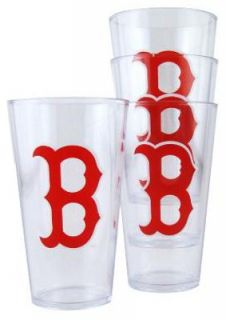 Boston Red Sox MLB Baseball Set of 4 Clear Plastic Drinking Pint 
