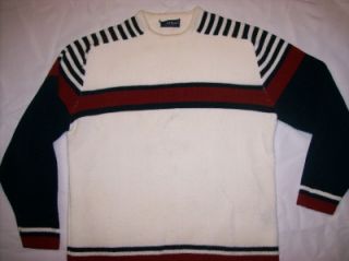 Mens Boston Traders Navy Burgundy and Ivory Striped Ski Sweater Sz LG 