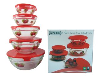 pcs glass storage bowls with red lids brand new factory sealed 5