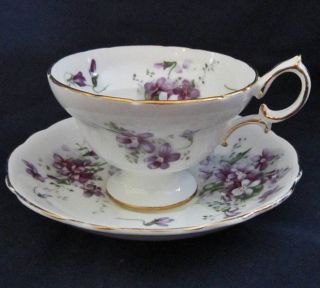 Hammersley Victorian Violets Waisted Teacup Saucer Bone China Set